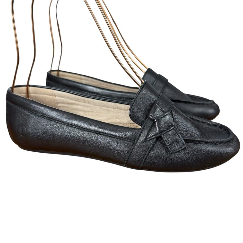 Lands End Black Leather Slip On Comfort Shoes Flats Round Toe Womens sz 7 B